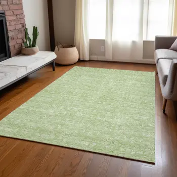 3' X 5' Artichoke Green Mint Green And Ivory Floral Washable Indoor Outdoor Area Rug