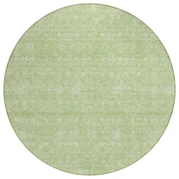 8' Artichoke Green Mint Green And Ivory Round Floral Washable Indoor Outdoor Area Rug