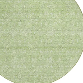 8' Artichoke Green Mint Green And Ivory Round Floral Washable Indoor Outdoor Area Rug