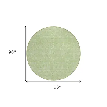 8' Artichoke Green Mint Green And Ivory Round Floral Washable Indoor Outdoor Area Rug