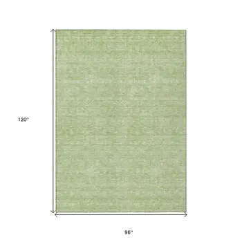 8' X 10' Artichoke Green Mint Green And Ivory Floral Washable Indoor Outdoor Area Rug