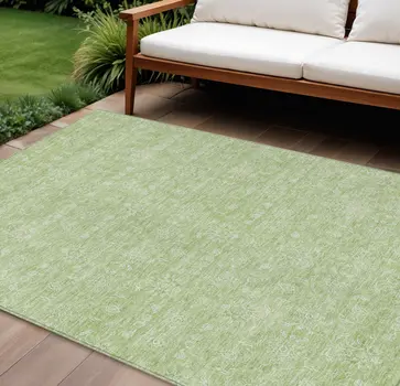 8' X 10' Artichoke Green Mint Green And Ivory Floral Washable Indoor Outdoor Area Rug