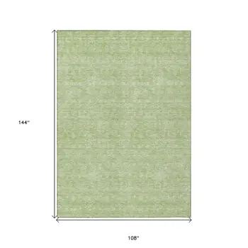 9' X 12' Artichoke Green Mint Green And Ivory Floral Washable Indoor Outdoor Area Rug