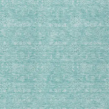3' X 5' Aqua And Ivory Floral Washable Indoor Outdoor Area Rug