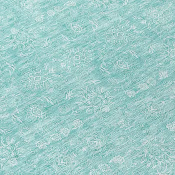 8' Aqua And Ivory Round Floral Washable Indoor Outdoor Area Rug