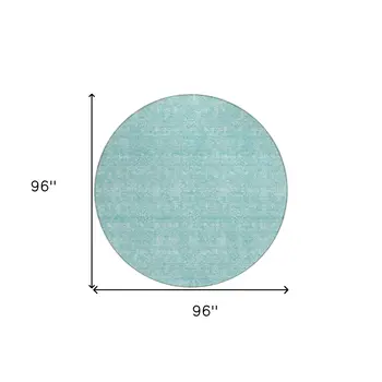 8' Aqua And Ivory Round Floral Washable Indoor Outdoor Area Rug