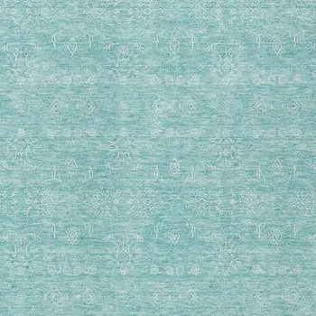 8' X 10' Aqua And Ivory Floral Washable Indoor Outdoor Area Rug