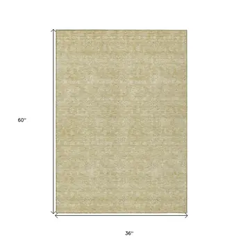 3' X 5' Beige Tan And Ivory Floral Washable Indoor Outdoor Area Rug