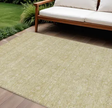 8' X 10' Beige Tan And Ivory Floral Washable Indoor Outdoor Area Rug