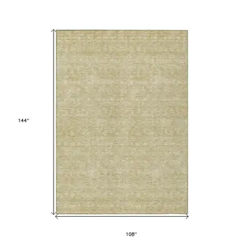 9' X 12' Beige Tan And Ivory Floral Washable Indoor Outdoor Area Rug