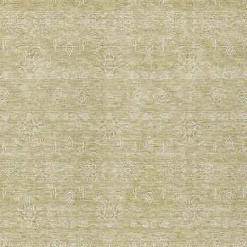 9' X 12' Beige Tan And Ivory Floral Washable Indoor Outdoor Area Rug