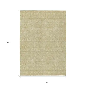 10' X 14' Beige Tan And Ivory Floral Washable Indoor Outdoor Area Rug
