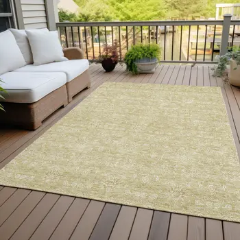 10' X 14' Beige Tan And Ivory Floral Washable Indoor Outdoor Area Rug
