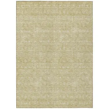 10' X 14' Beige Tan And Ivory Floral Washable Indoor Outdoor Area Rug