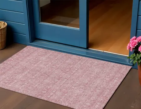 3' X 5' Blush Pink And Ivory Floral Washable Indoor Outdoor Area Rug