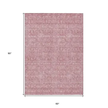 5' X 8' Blush Pink And Ivory Floral Washable Indoor Outdoor Area Rug