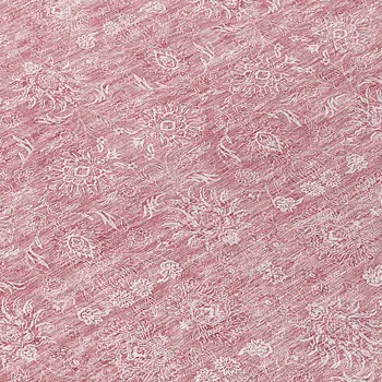 8' Blush Pink And Ivory Round Floral Washable Indoor Outdoor Area Rug
