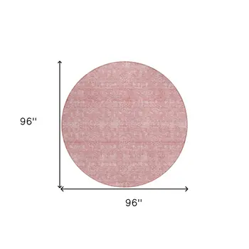 8' Blush Pink And Ivory Round Floral Washable Indoor Outdoor Area Rug