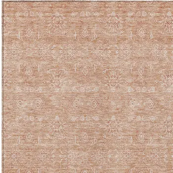 5' X 8' Copper And Beige Floral Washable Indoor Outdoor Area Rug