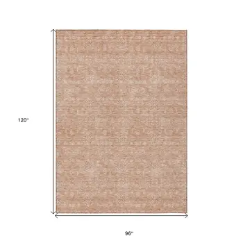 8' X 10' Copper And Beige Floral Washable Indoor Outdoor Area Rug
