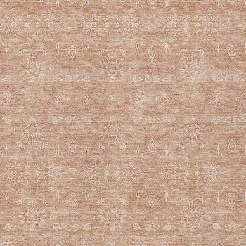 8' X 10' Copper And Beige Floral Washable Indoor Outdoor Area Rug