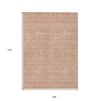 9' X 12' Copper And Beige Floral Washable Indoor Outdoor Area Rug