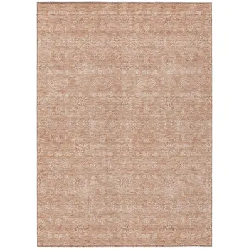 9' X 12' Copper And Beige Floral Washable Indoor Outdoor Area Rug