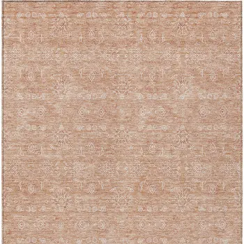 9' X 12' Copper And Beige Floral Washable Indoor Outdoor Area Rug