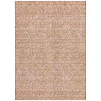 9' X 12' Copper And Beige Floral Washable Indoor Outdoor Area Rug