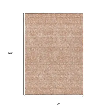 10' X 14' Copper And Beige Floral Washable Indoor Outdoor Area Rug