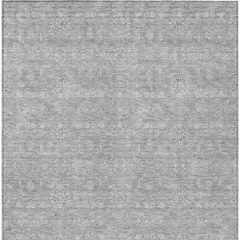 5' X 8' Gray Silver And Ivory Floral Washable Indoor Outdoor Area Rug