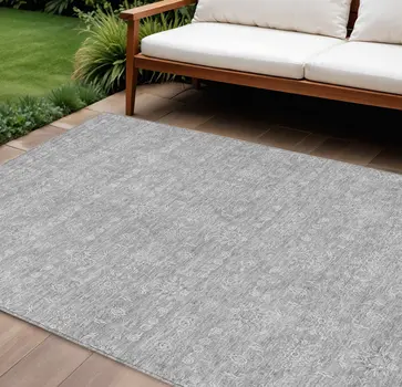 9' X 12' Gray Silver And Ivory Floral Washable Indoor Outdoor Area Rug