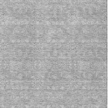 10' X 14' Gray Silver And Ivory Floral Washable Indoor Outdoor Area Rug