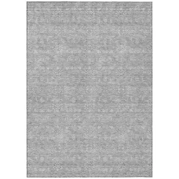 10' X 14' Gray Silver And Ivory Floral Washable Indoor Outdoor Area Rug