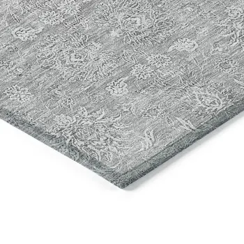 10' X 14' Gray Silver And Ivory Floral Washable Indoor Outdoor Area Rug