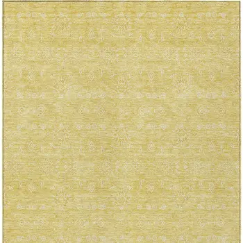 3' X 5' Yellow Gold And Ivory Floral Washable Indoor Outdoor Area Rug