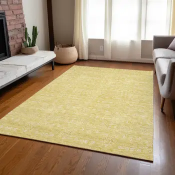 3' X 5' Yellow Gold And Ivory Floral Washable Indoor Outdoor Area Rug