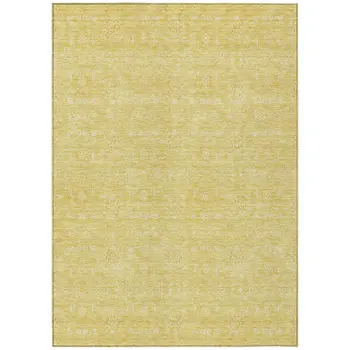9' X 12' Yellow Gold And Ivory Floral Washable Indoor Outdoor Area Rug