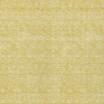 9' X 12' Yellow Gold And Ivory Floral Washable Indoor Outdoor Area Rug