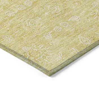 9' X 12' Yellow Gold And Ivory Floral Washable Indoor Outdoor Area Rug