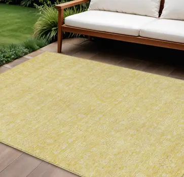 10' X 14' Yellow Gold And Ivory Floral Washable Indoor Outdoor Area Rug