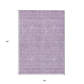 3' X 5' Lavender Lilac And Ivory Floral Washable Indoor Outdoor Area Rug