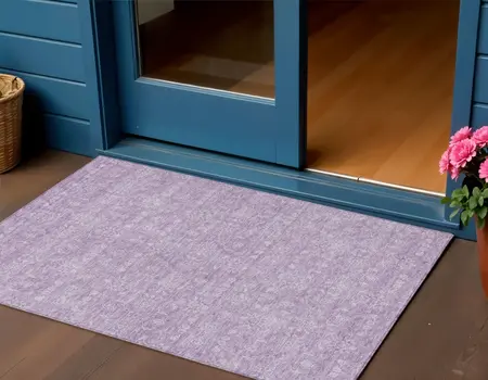 3' X 5' Lavender Lilac And Ivory Floral Washable Indoor Outdoor Area Rug