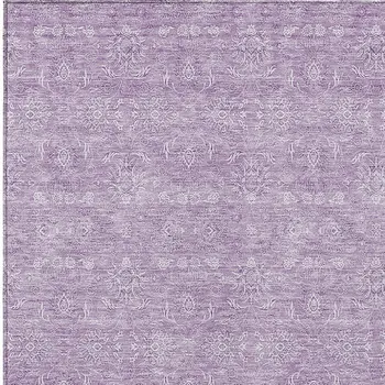3' X 5' Lavender Lilac And Ivory Floral Washable Indoor Outdoor Area Rug