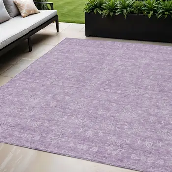 5' X 8' Lavender Lilac And Ivory Floral Washable Indoor Outdoor Area Rug