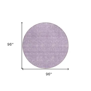 8' Lavender Lilac And Ivory Round Floral Washable Indoor Outdoor Area Rug