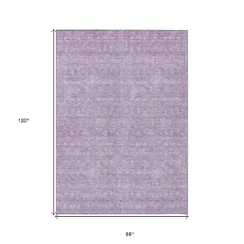 8' X 10' Lavender Lilac And Ivory Floral Washable Indoor Outdoor Area Rug