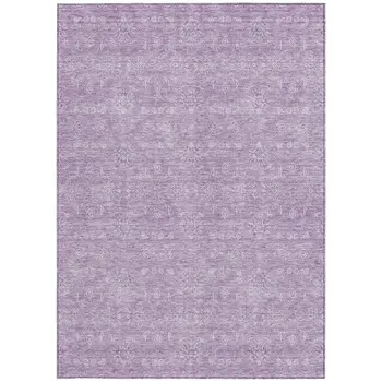 8' X 10' Lavender Lilac And Ivory Floral Washable Indoor Outdoor Area Rug