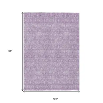 10' X 14' Lavender Lilac And Ivory Floral Washable Indoor Outdoor Area Rug