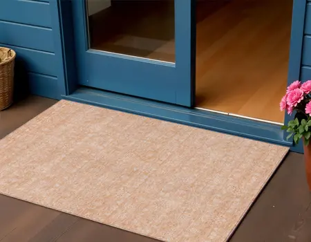 3' X 5' Peach And Ivory Floral Washable Indoor Outdoor Area Rug
